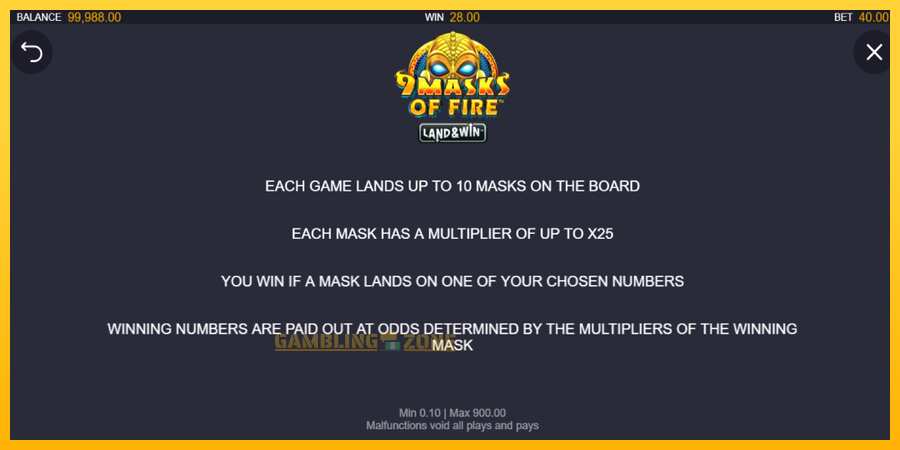 Aparaat 9 Masks of Fire Land & Win - mäng päris raha eest, pilt 6