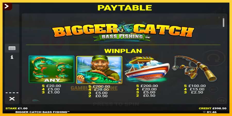 Aparaat Bigger Catch Bass Fishing Rapid Fire Jackpots - mäng päris raha eest, pilt 4