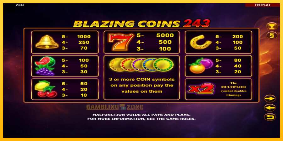 Aparaat Blazing Coins 243 - mäng päris raha eest, pilt 4