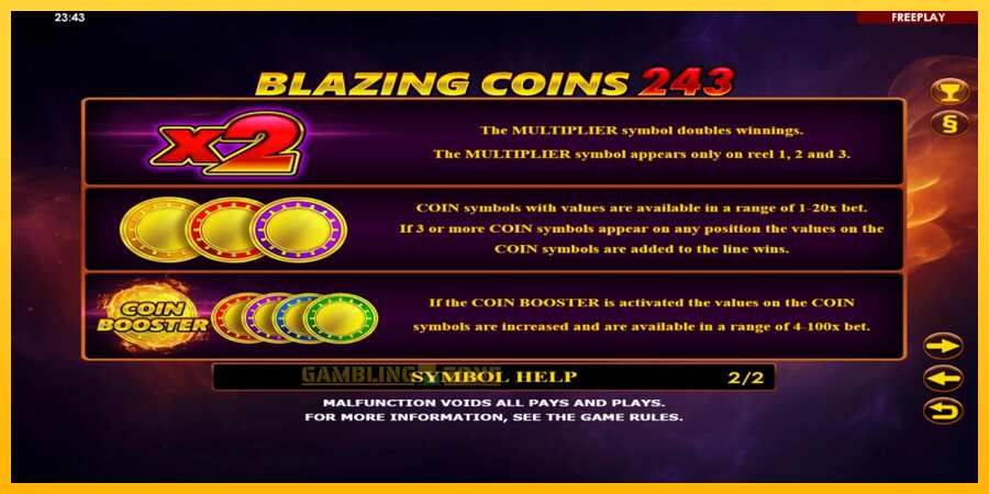 Aparaat Blazing Coins 243 - mäng päris raha eest, pilt 6