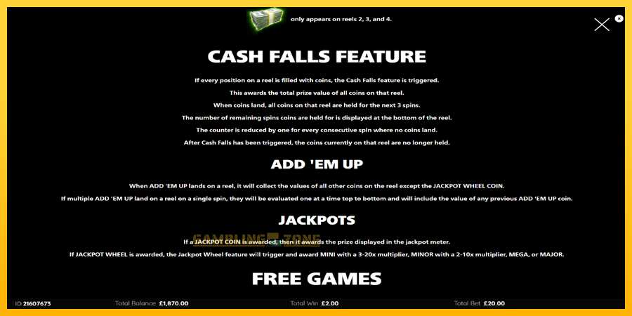 Aparaat Cash Falls: Add Em Up Gold - mäng päris raha eest, pilt 6