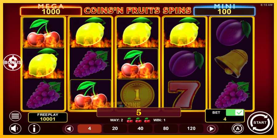 Aparaat Coinsn Fruits Spins - mäng päris raha eest, pilt 3