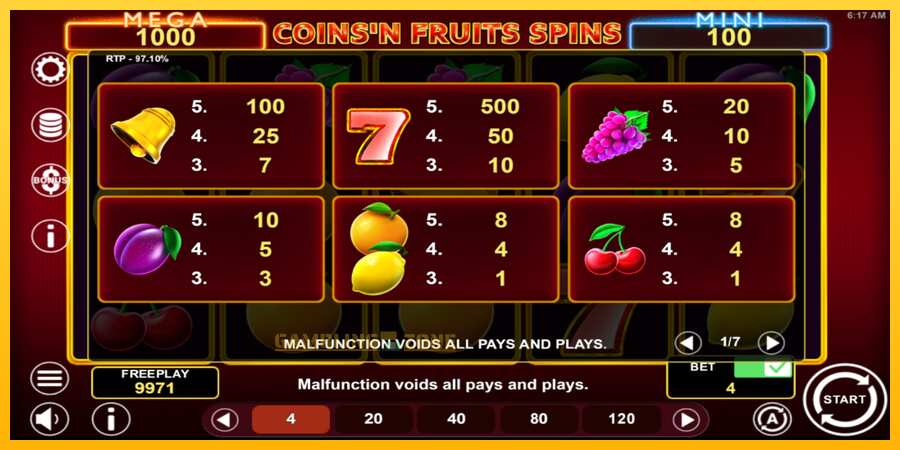 Aparaat Coinsn Fruits Spins - mäng päris raha eest, pilt 5