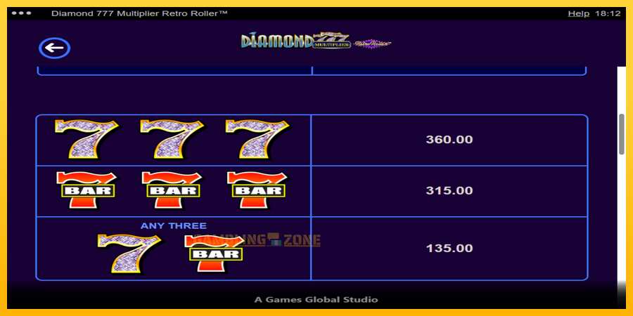 Aparaat Diamond 777 Multiplier Retro Roller - mäng päris raha eest, pilt 6