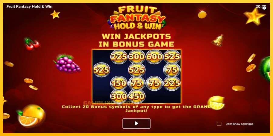 Aparaat Fruit Fantasy Hold & Win - mäng päris raha eest, pilt 1