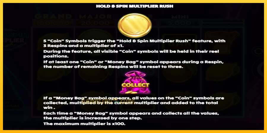 Aparaat Hold & Spin Multiplier Rush - mäng päris raha eest, pilt 5