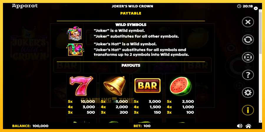 Aparaat Jokers Wild Crown Diamond Treasures - mäng päris raha eest, pilt 5