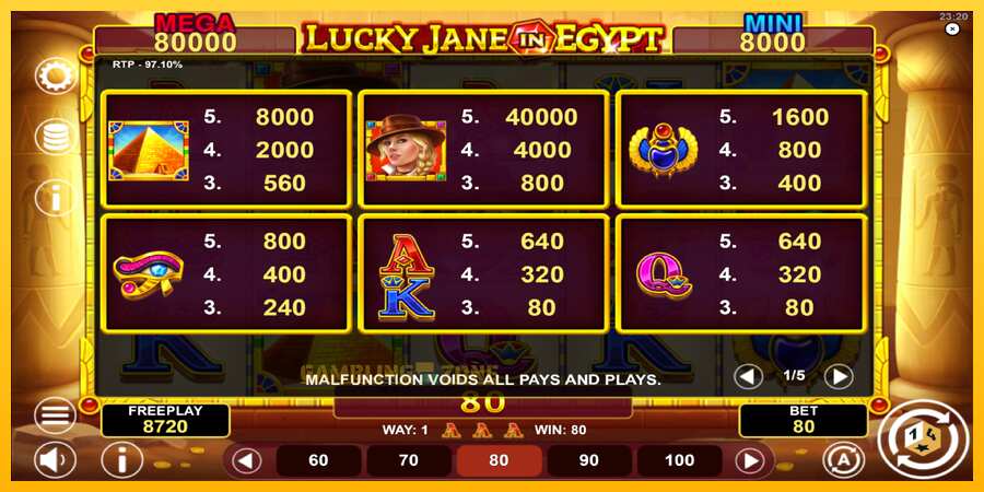 Aparaat Lucky Jane in Egypt Hold & Win - mäng päris raha eest, pilt 5