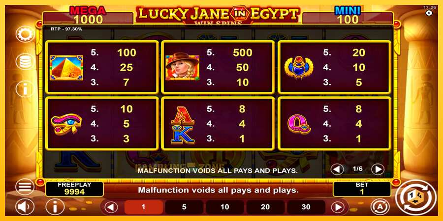 Aparaat Lucky Jane in Egypt Win Spins - mäng päris raha eest, pilt 6