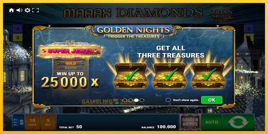 Aparaat Maaax Diamonds Golden Nights - mäng päris raha eest, pilt 1