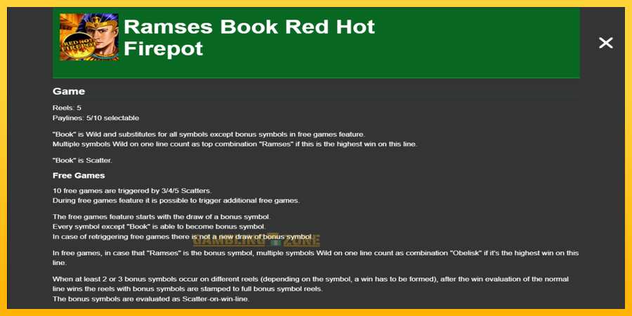 Aparaat Ramses Book Red Hot Firepot - mäng päris raha eest, pilt 1