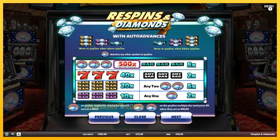 Aparaat Respins Diamonds - mäng päris raha eest, pilt 5