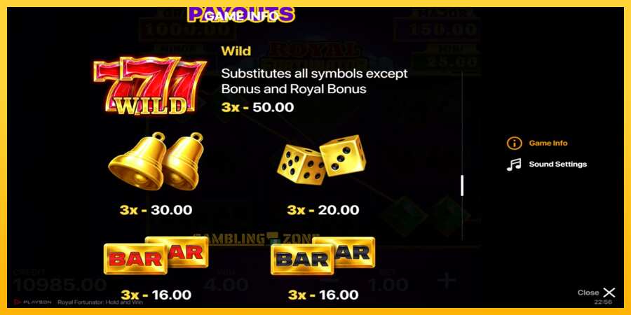 Aparaat Royal Fortunator: Hold and Win - mäng päris raha eest, pilt 5