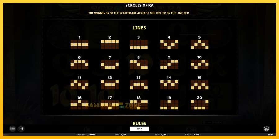 Aparaat Scrolls of RA - mäng päris raha eest, pilt 5