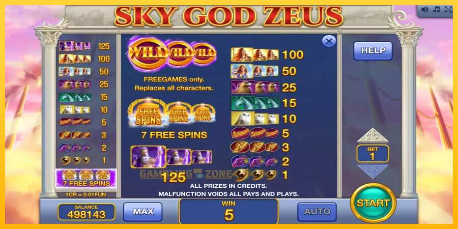 Aparaat Sky God Zeus 3x3 - mäng päris raha eest, pilt 7