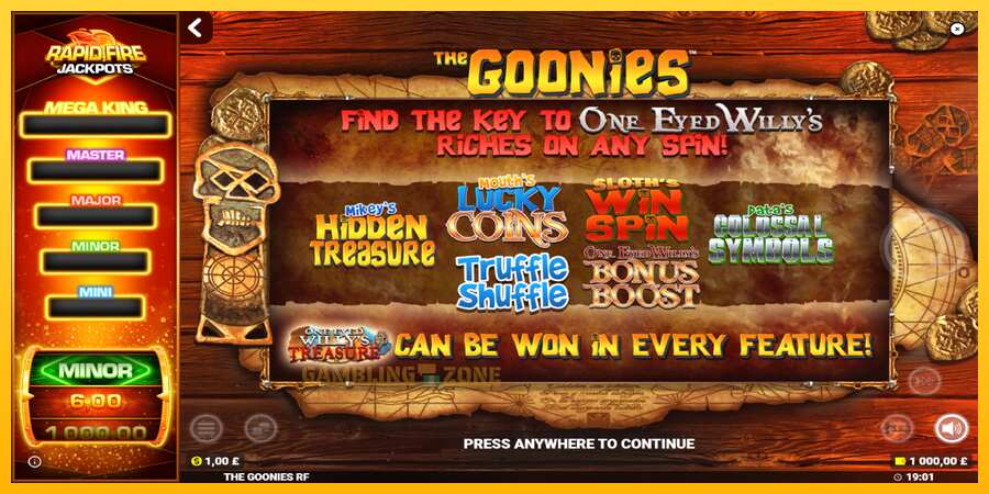 Aparaat The Goonies Deluxe Rapid Fire Jackpots - mäng päris raha eest, pilt 1