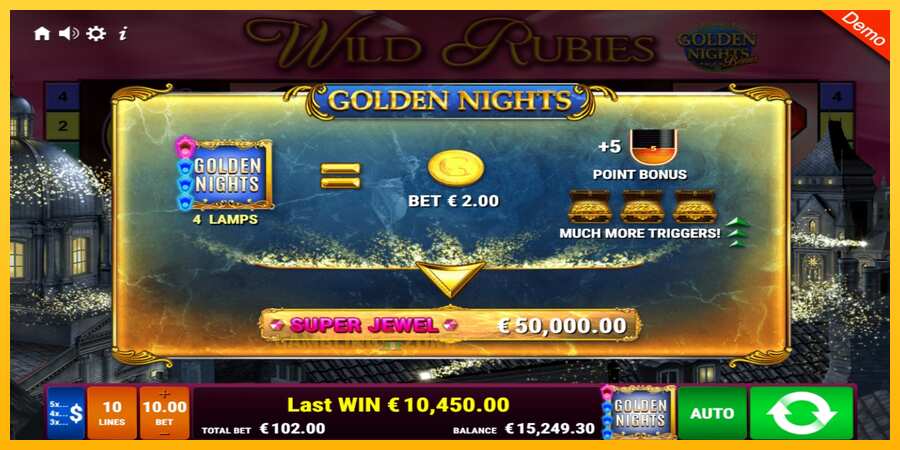 Aparaat Wild Rubies Golden Nights - mäng päris raha eest, pilt 5