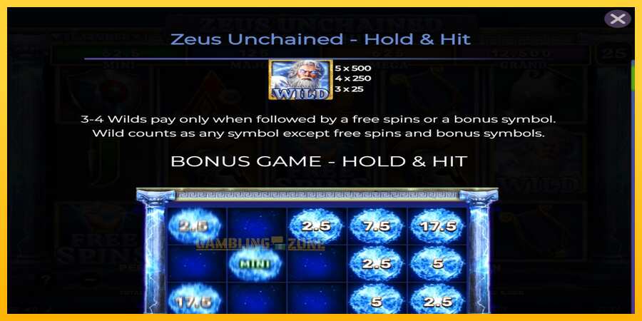 Aparaat Zeus Unchained - Hold & Hit - mäng päris raha eest, pilt 4